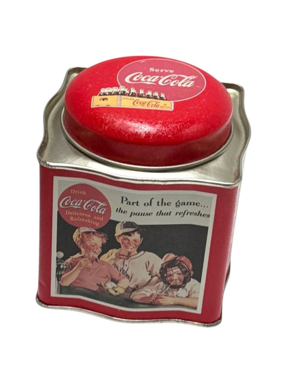 Coca-Cola Tin Red Baseball Graphic 1994 Collectible Container